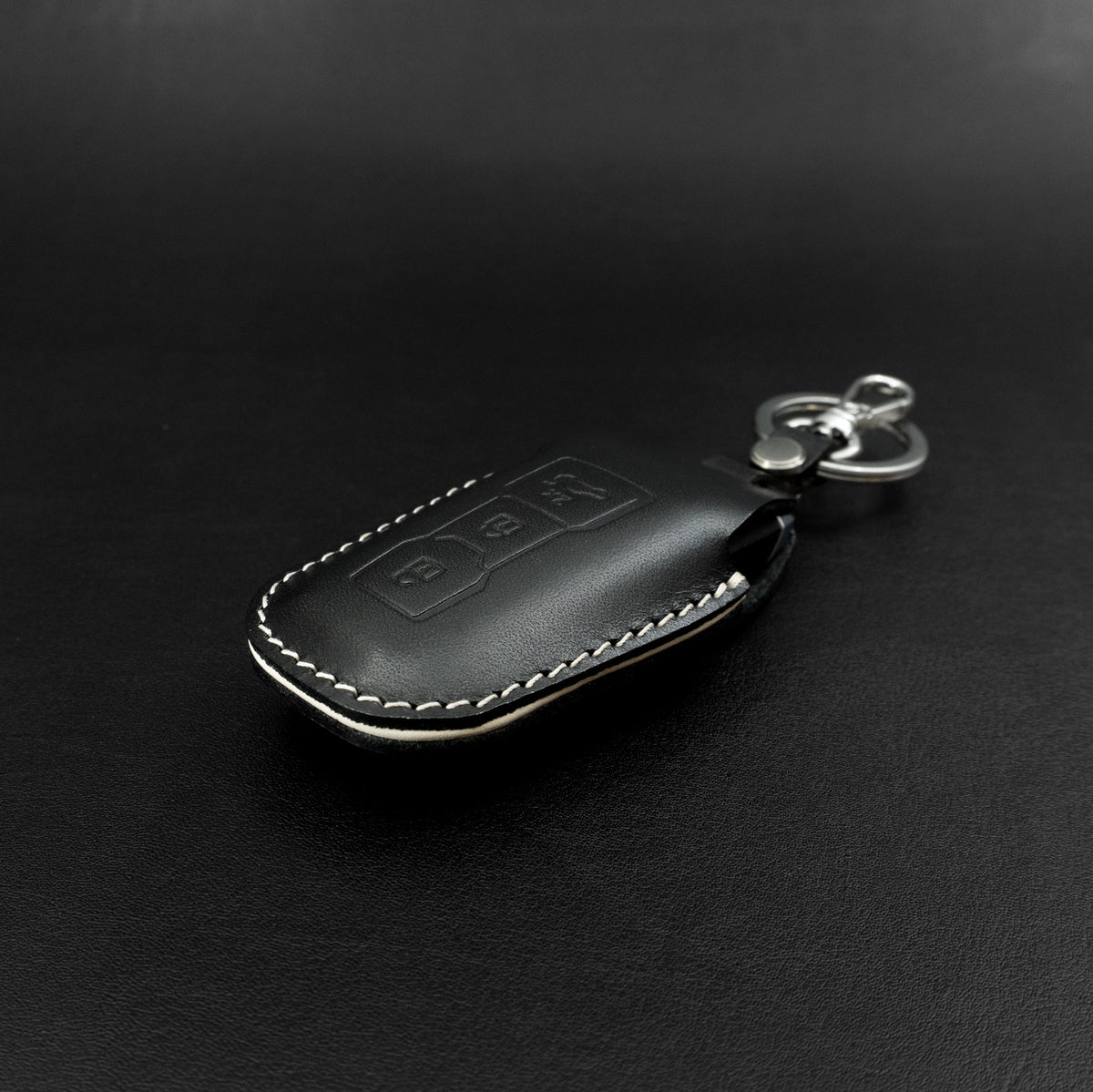 Close-up of stitching detail on Audi key fob leather cover