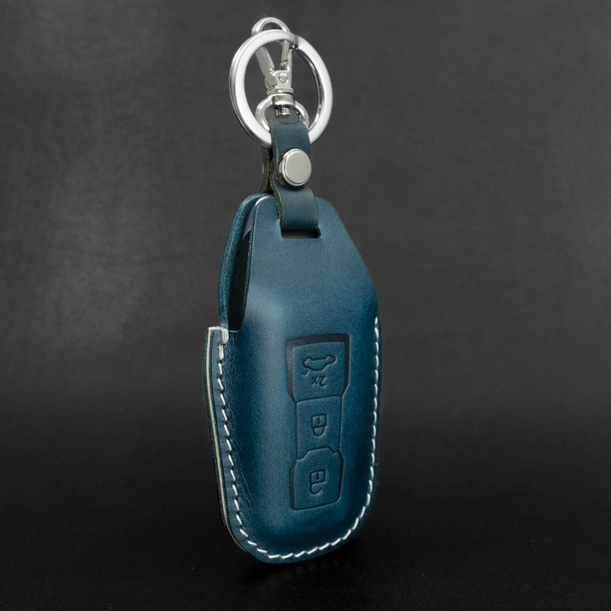Audi key fob leather cover, close-up of snap closure