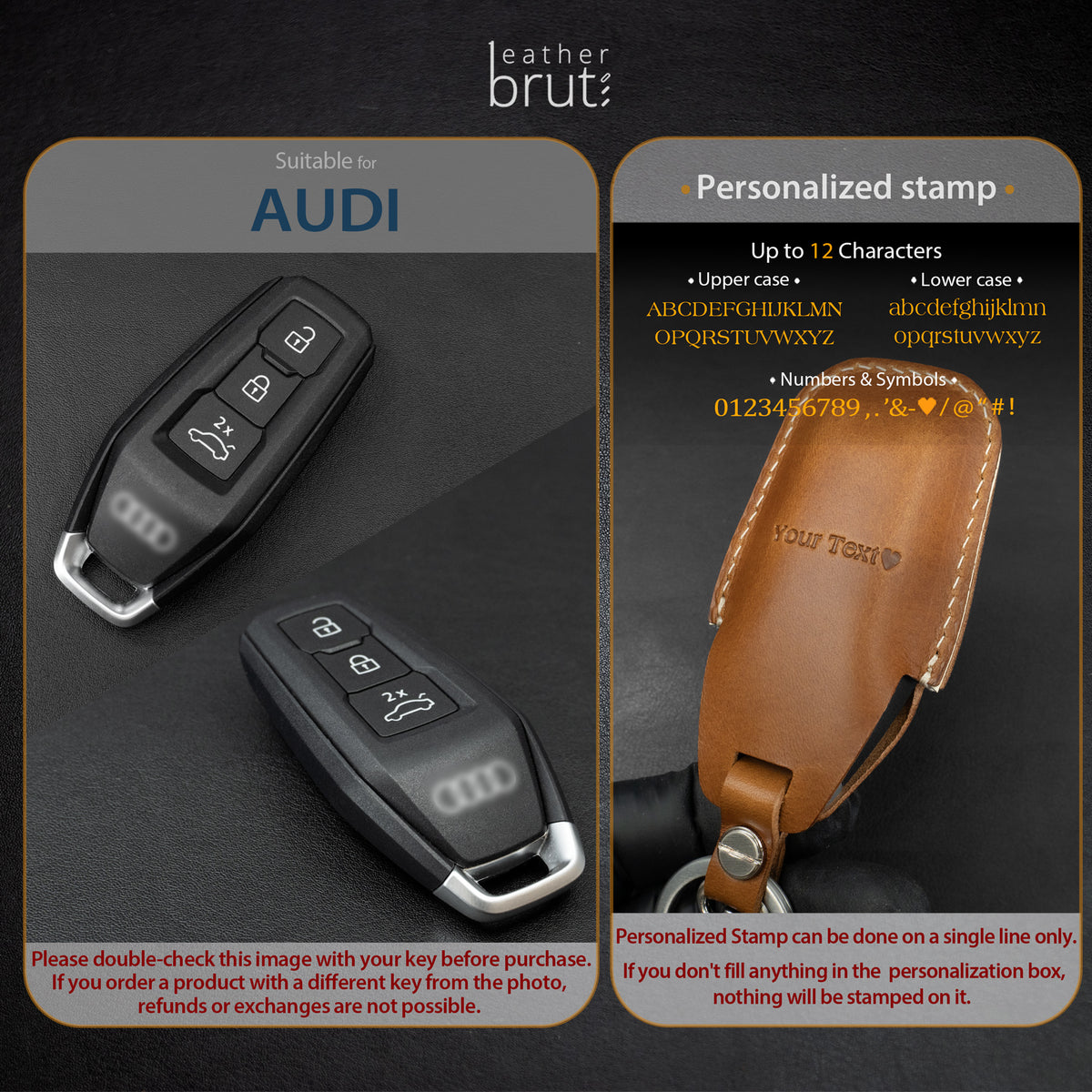 Audi key fob leather cover, side angle