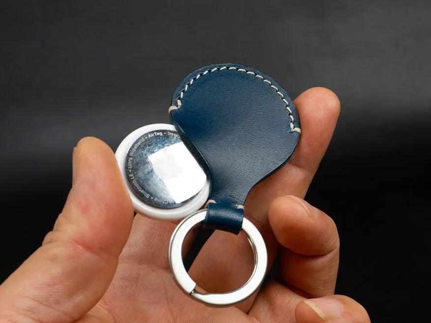 AirTag Keychain - Italian Veg-Tanned Leather - Handcrafted in USA - Personalized Stamp