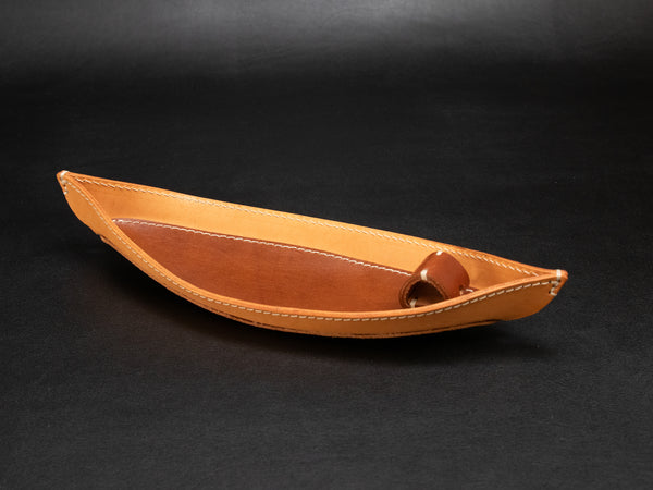 Incense Tray [Meg-Boat] - Natural/Brown - Premium Italian Veg-Tanned Leather - Personalized Stamp - Handcrafted in USA