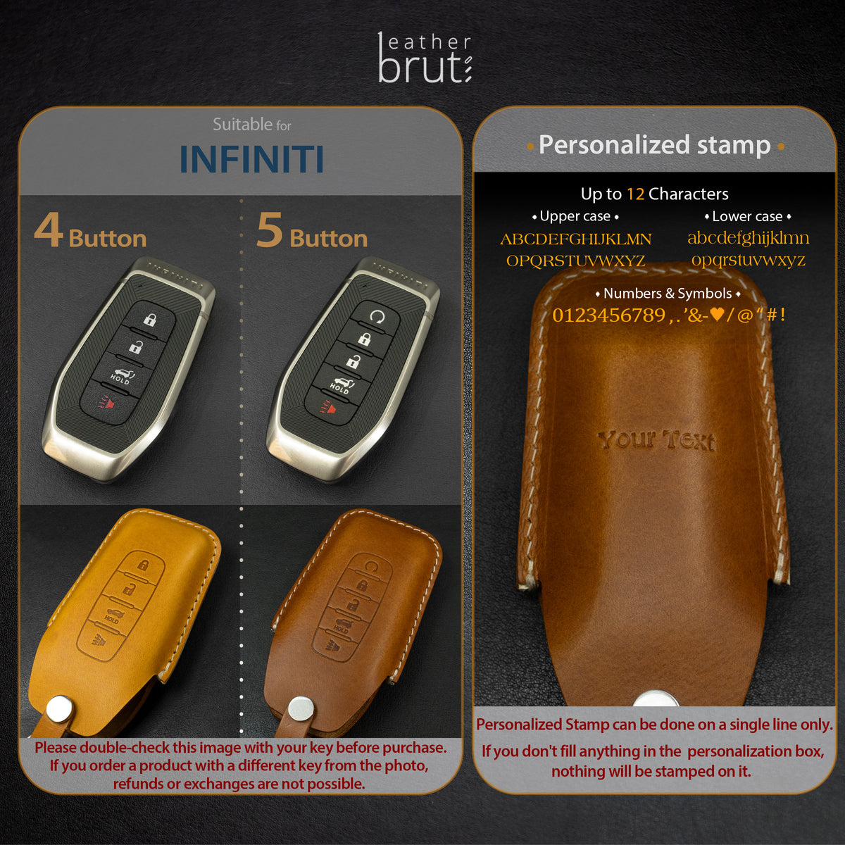 Infiniti key fob leather case, side angle