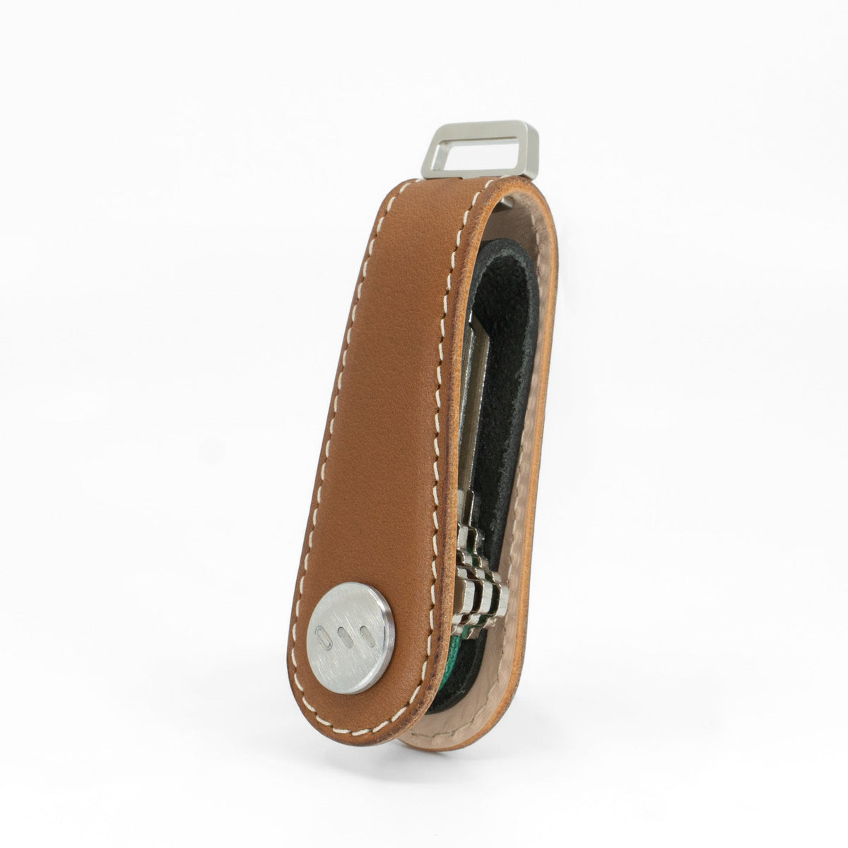 Brown NOVONAPPA French calfskin key organizer, front view