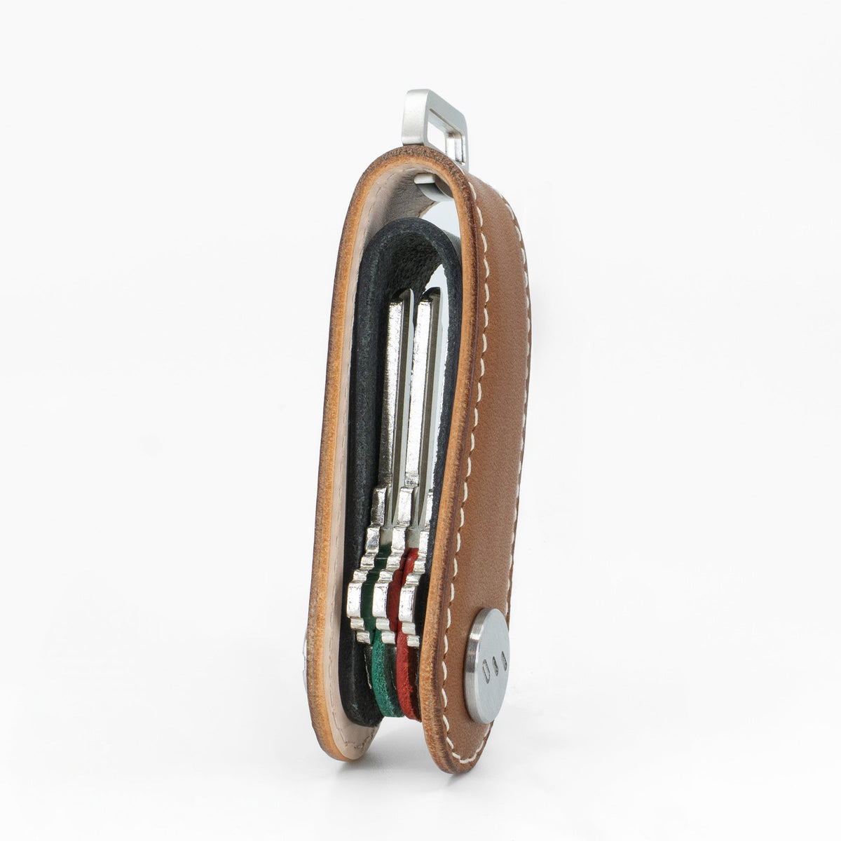 Brown NOVONAPPA calfskin key organizer with custom engraving detail