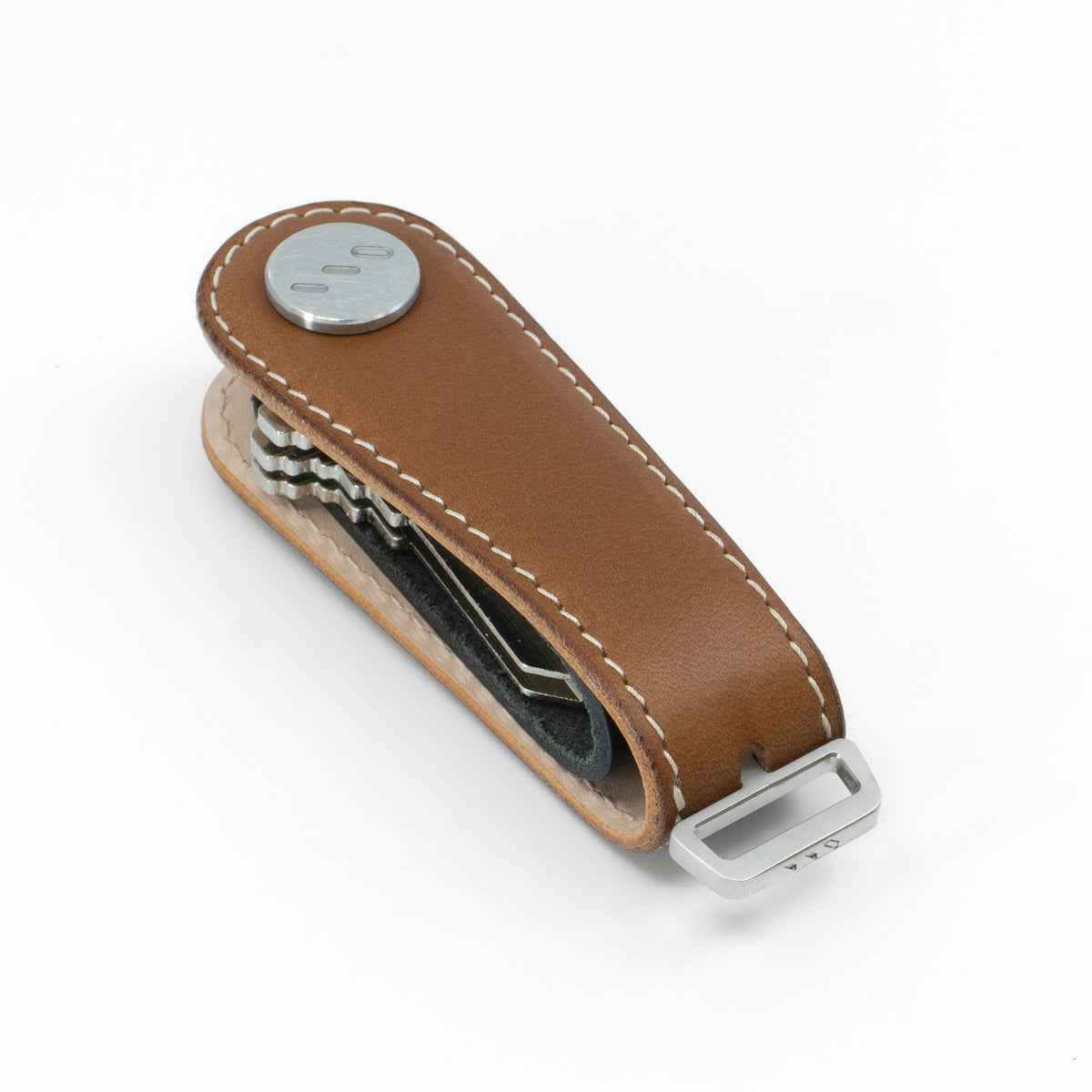 Brown NOVONAPPA calfskin key organizer open with keys fanned out