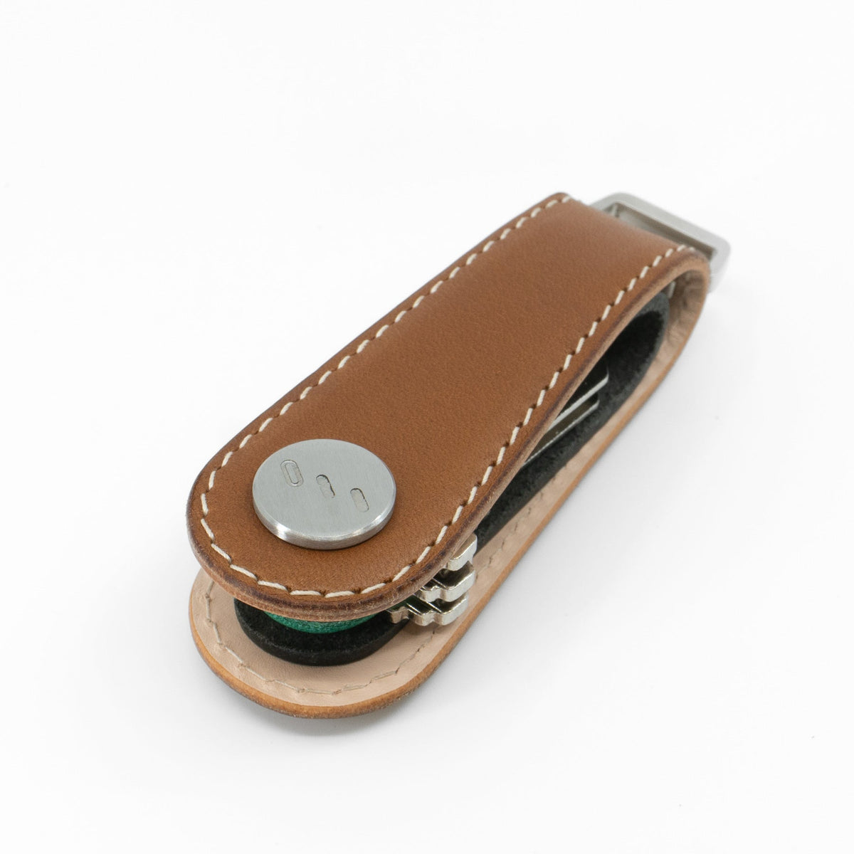 Brown NOVONAPPA calfskin key organizer, closed view