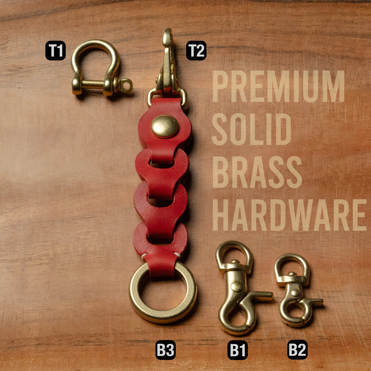 Red Leather Link Keychain — Handcrafted in the USA