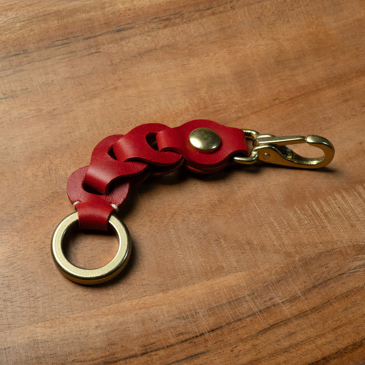 Red Leather Link Keychain — Handcrafted in the USA