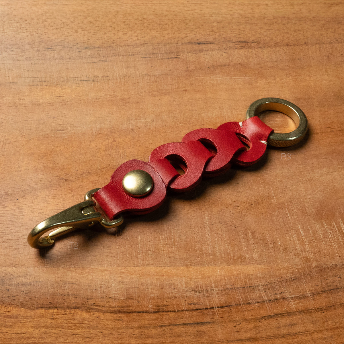 Red Leather Link Keychain — Handcrafted in the USA