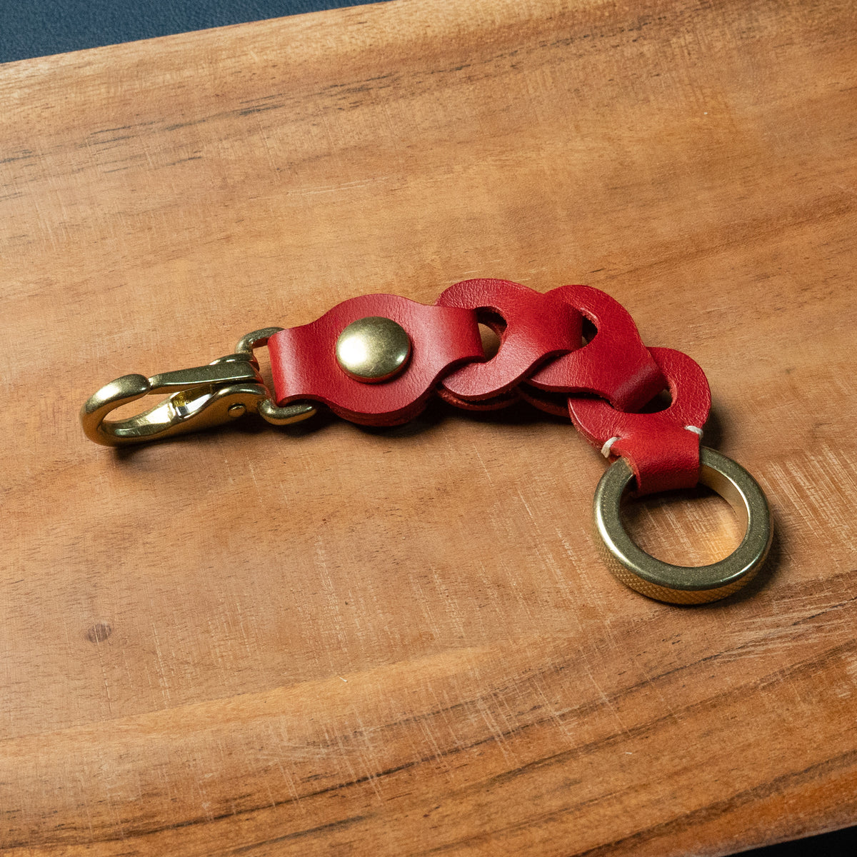Red Leather Link Keychain — Handcrafted in the USA