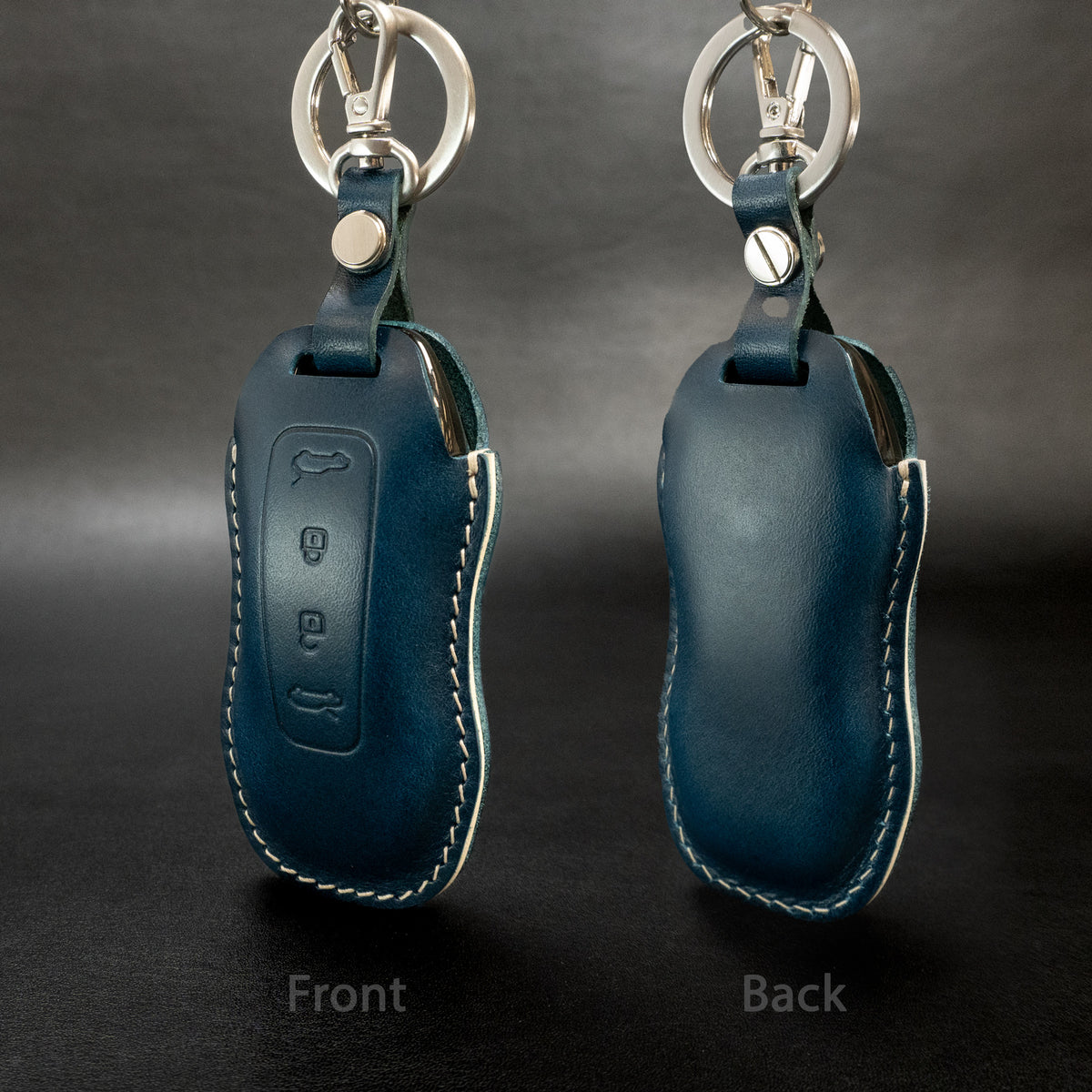 Porsche Macan EV key fob leather cover, top view