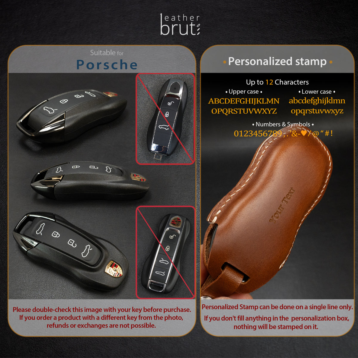 Porsche Macan EV key fob leather cover, side angle