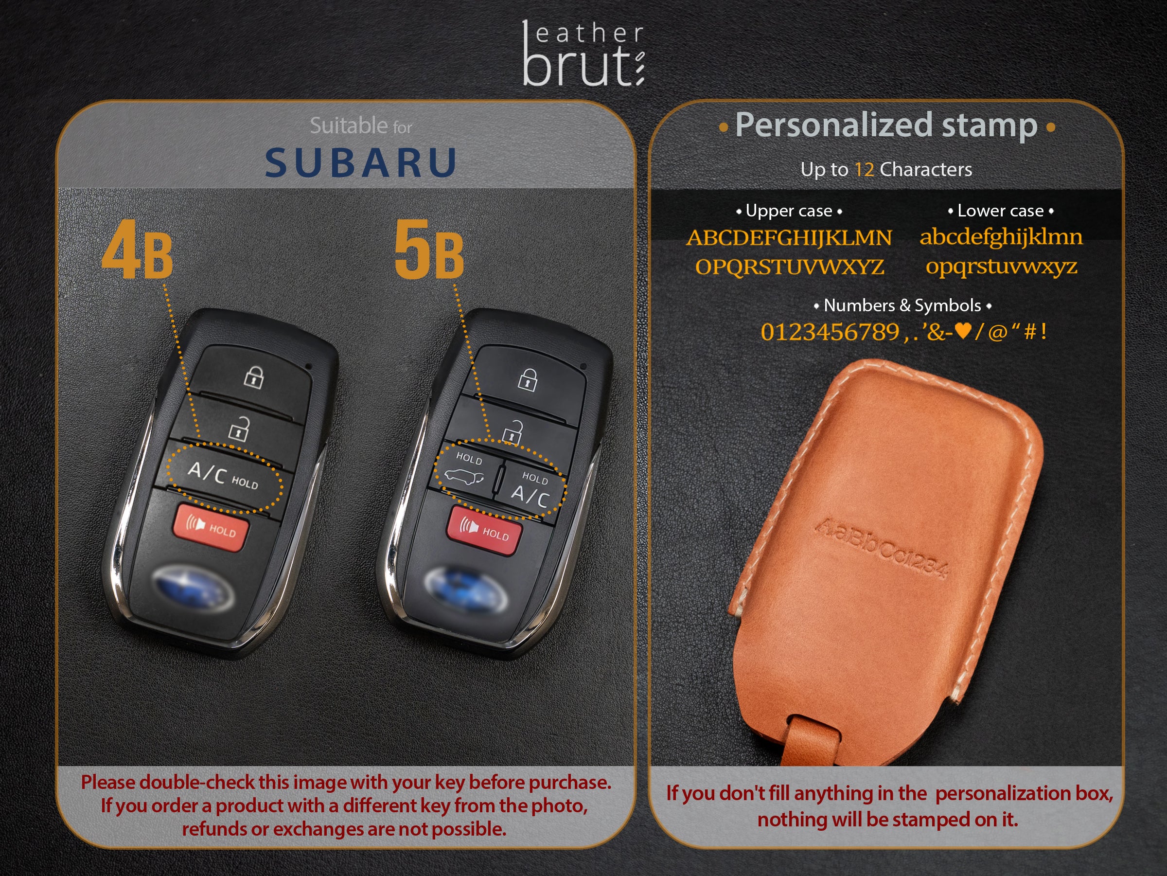 Leather Key Fob Cover for Subaru Series - Handcrafted in USA