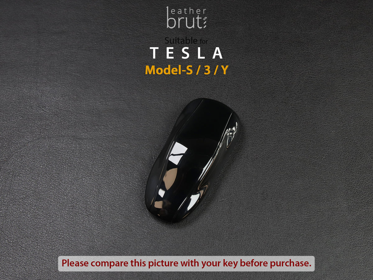 Tesla key fob leather cover for Model Y, 3, S, angled view