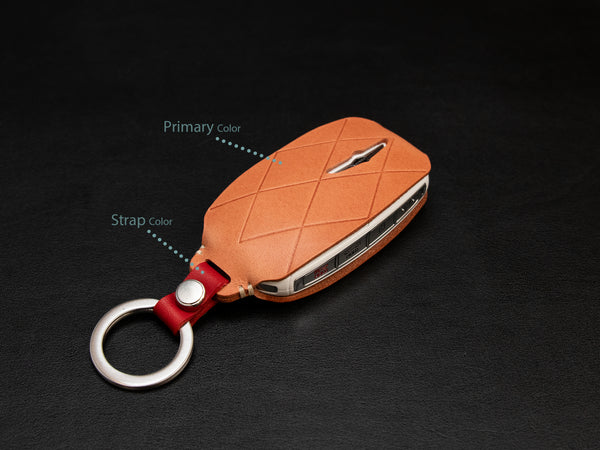 Genesis Series [3] Leather Key Fob Case - GV90 GV60 - Premium Italian Veg-Tanned Leather - Personalized Stamp