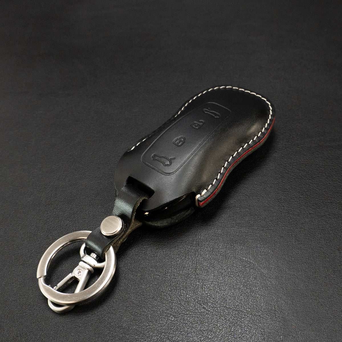 Porsche Macan EV key fob leather cover, back view