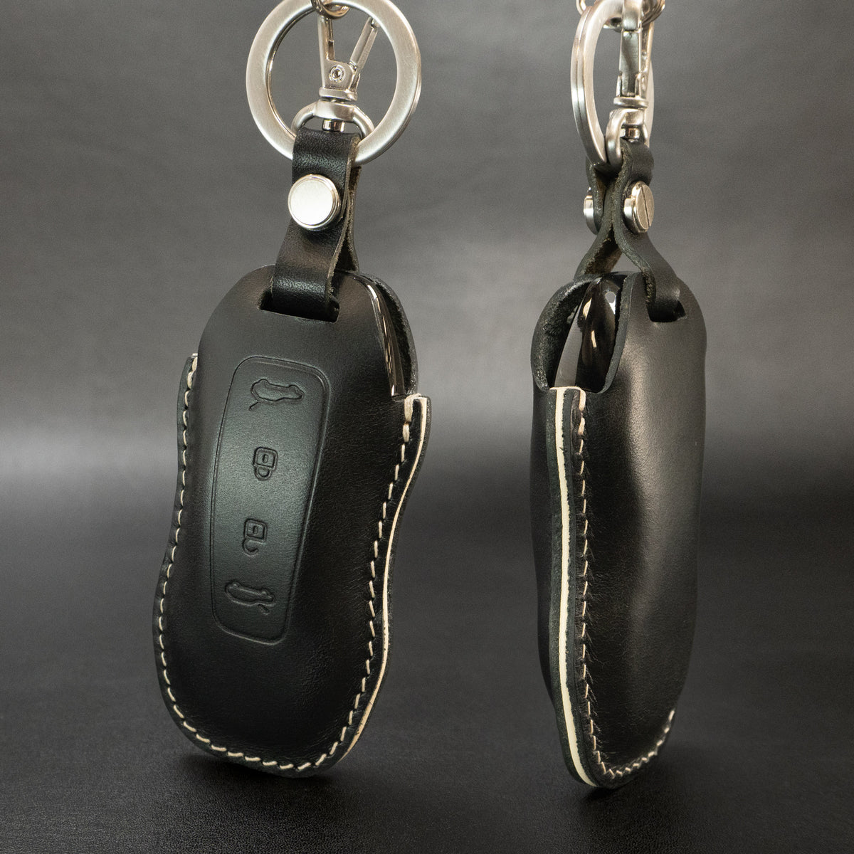 Porsche Macan EV key fob leather cover, texture close-up