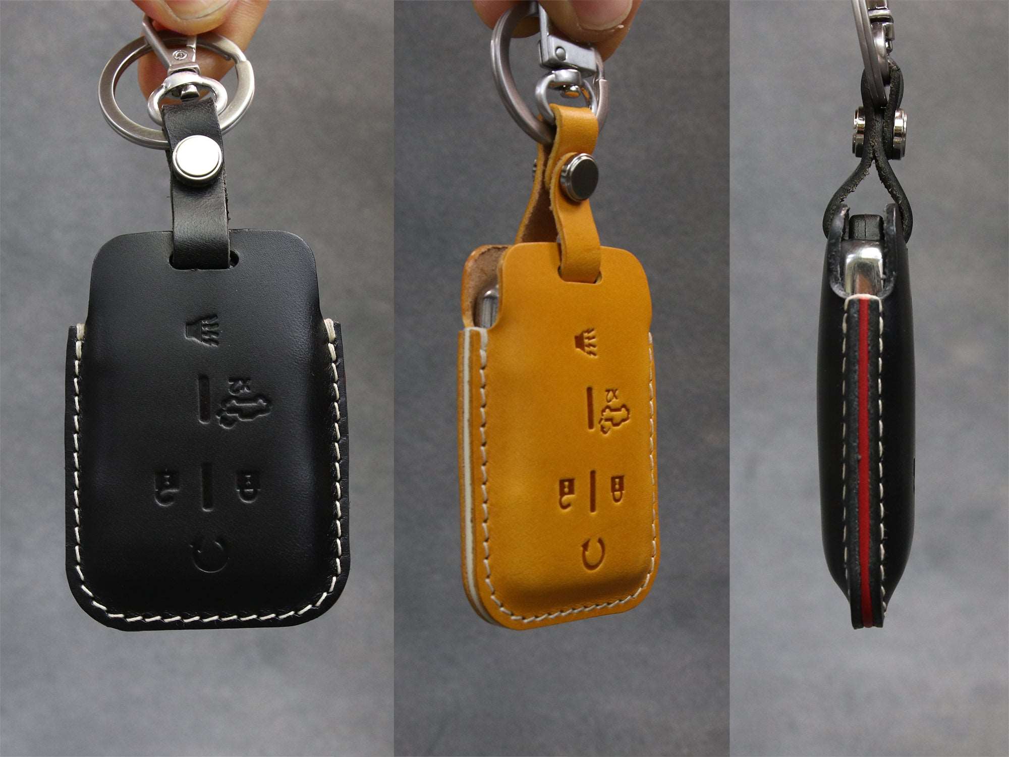 Chevrolet / GMC [3-5BT] Handmade Key Fob Cover for - Silverado / Sierra - Italian Veg-Tanned Leather -5 Buttons