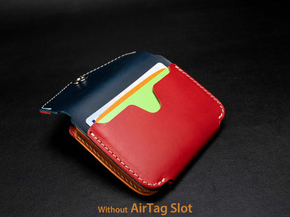 AirTag Leather Wallet [TW-RN]  - Card Holder - Premium Italian Veg-Tanned Leather - Personalized Stamp - Handcrafted in USA