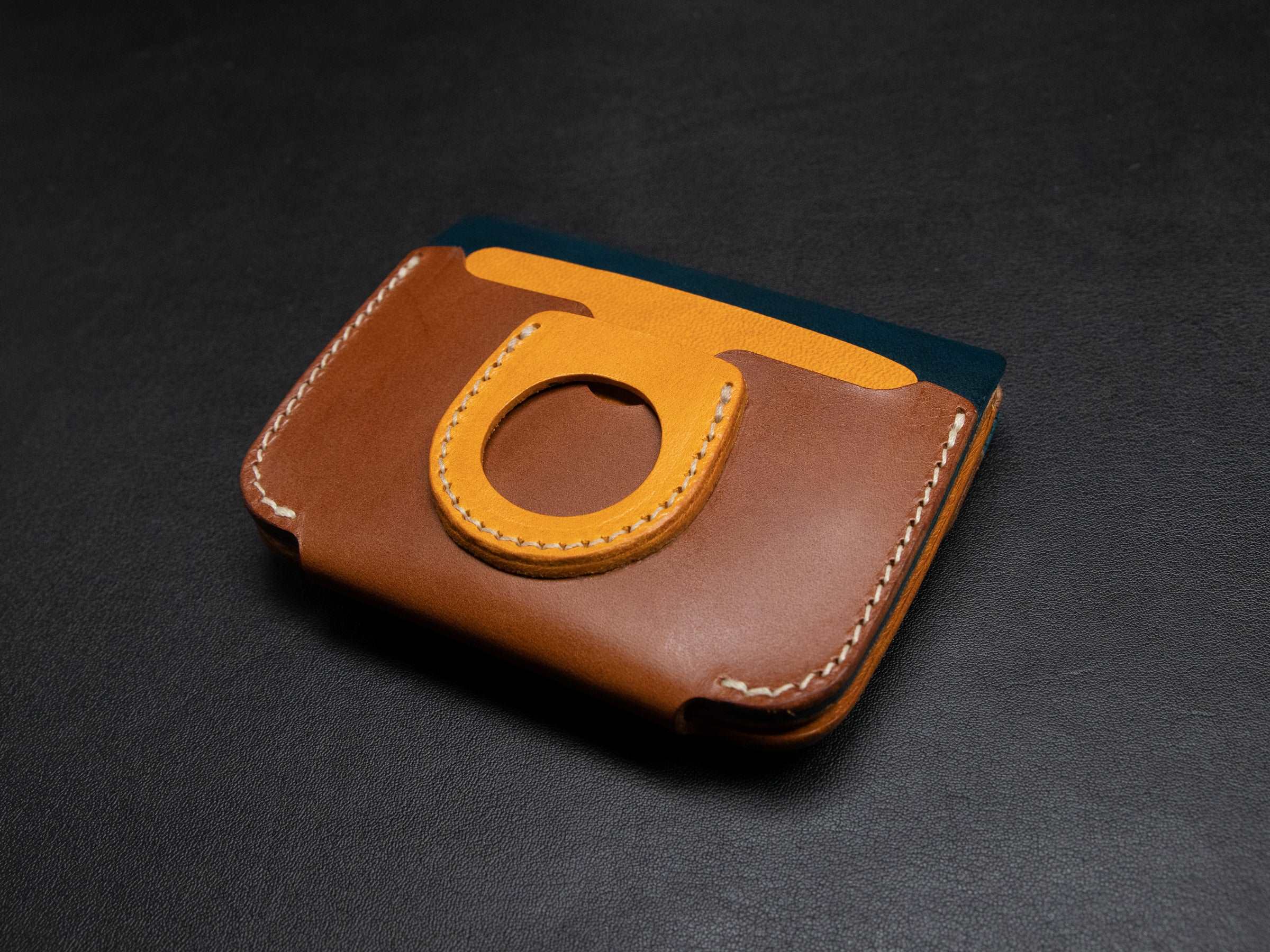 AirTag Leather Wallet [TW-NBr]  - Card Holder - Premium Italian Veg-Tanned Leather - Personalized Stamp - Handcrafted in USA