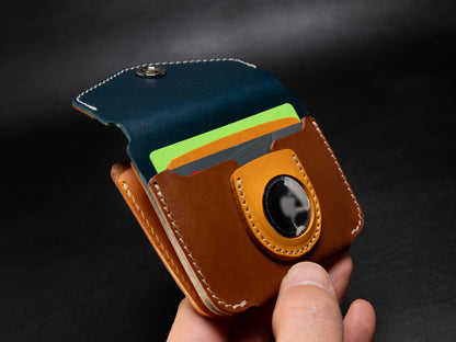 AirTag Leather Wallet [TW-NBr]  - Card Holder - Premium Italian Veg-Tanned Leather - Personalized Stamp - Handcrafted in USA