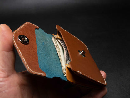 AirTag Leather Wallet [TW-NBr]  - Card Holder - Premium Italian Veg-Tanned Leather - Personalized Stamp - Handcrafted in USA