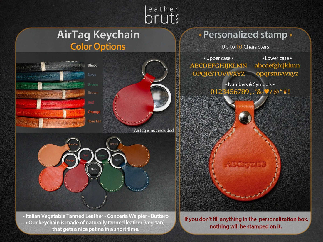 AirTag Keychain - Italian Veg-Tanned Leather - Handcrafted in USA - Personalized Stamp