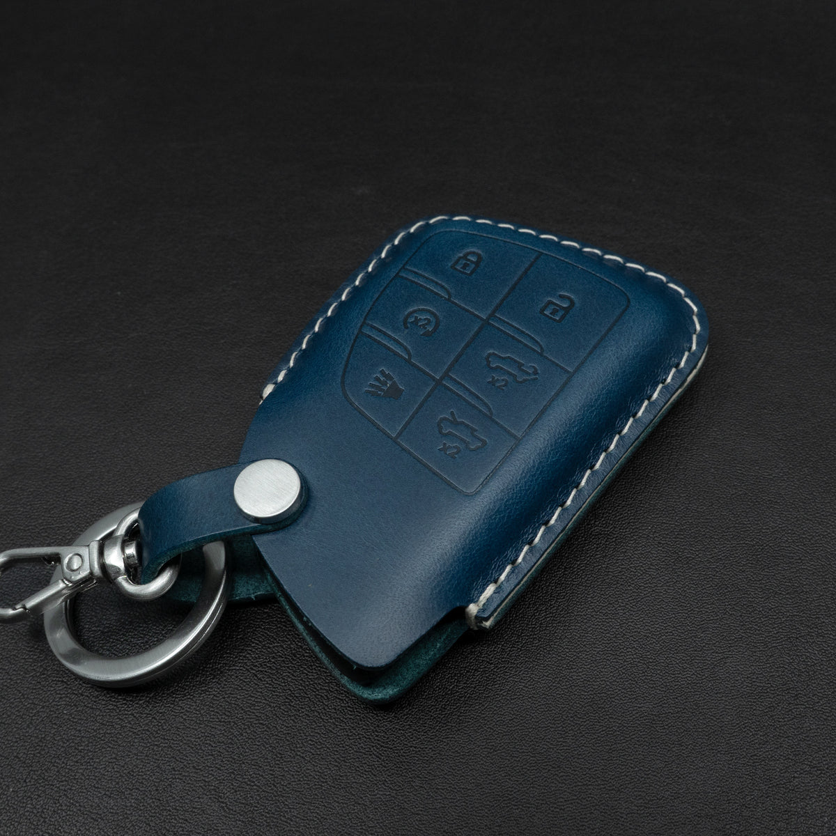 Chevy GMC key fob leather case, texture close-up