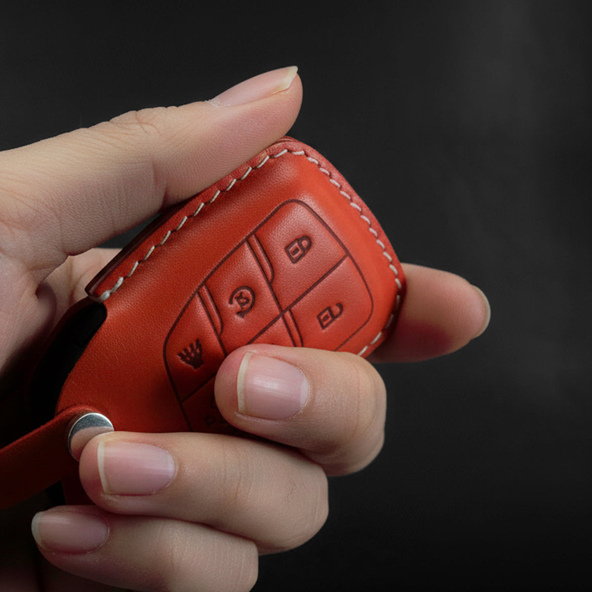 Chevy GMC key fob leather case, top view