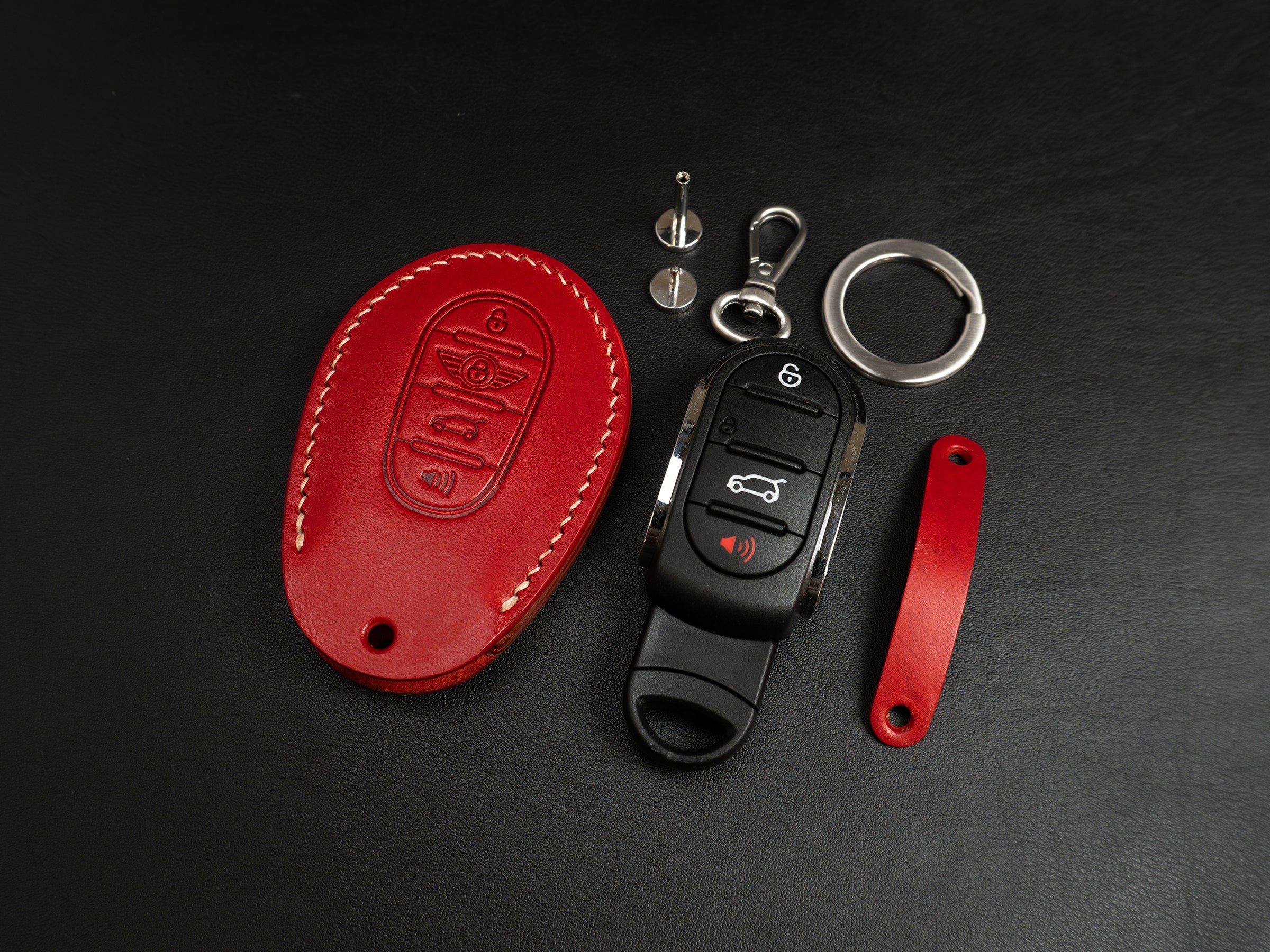 MINI Cooper Series [1-V2] Leather Key Fob Cover - RED - Handcrafted in USA
