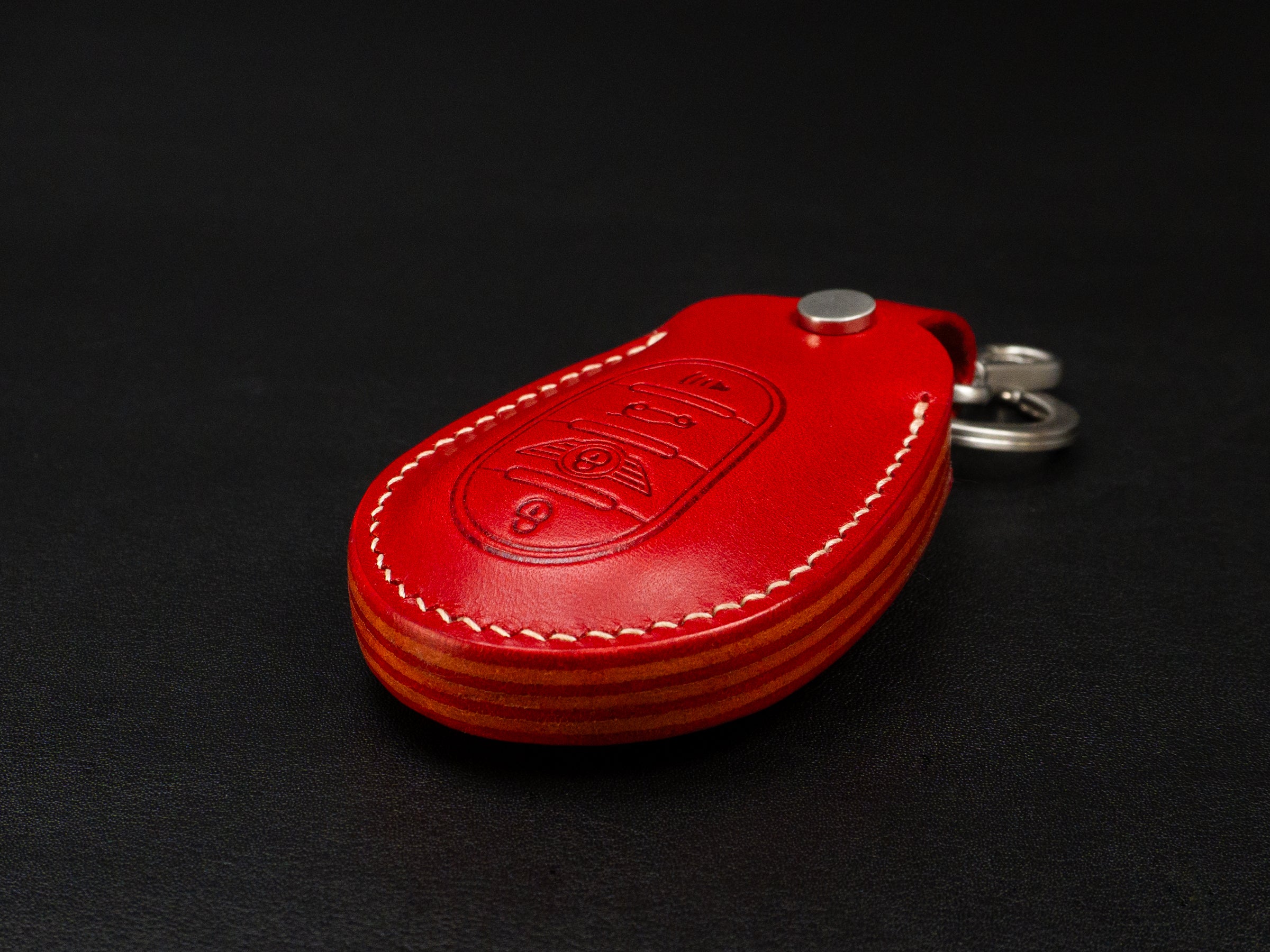 MINI Cooper Series [1-V2] Leather Key Fob Cover - RED - Handcrafted in USA