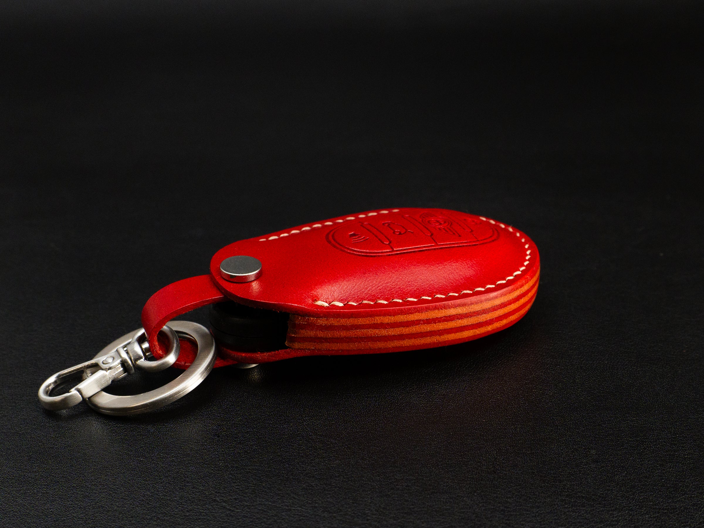 MINI Cooper Series [1-V2] Leather Key Fob Cover - RED - Handcrafted in USA