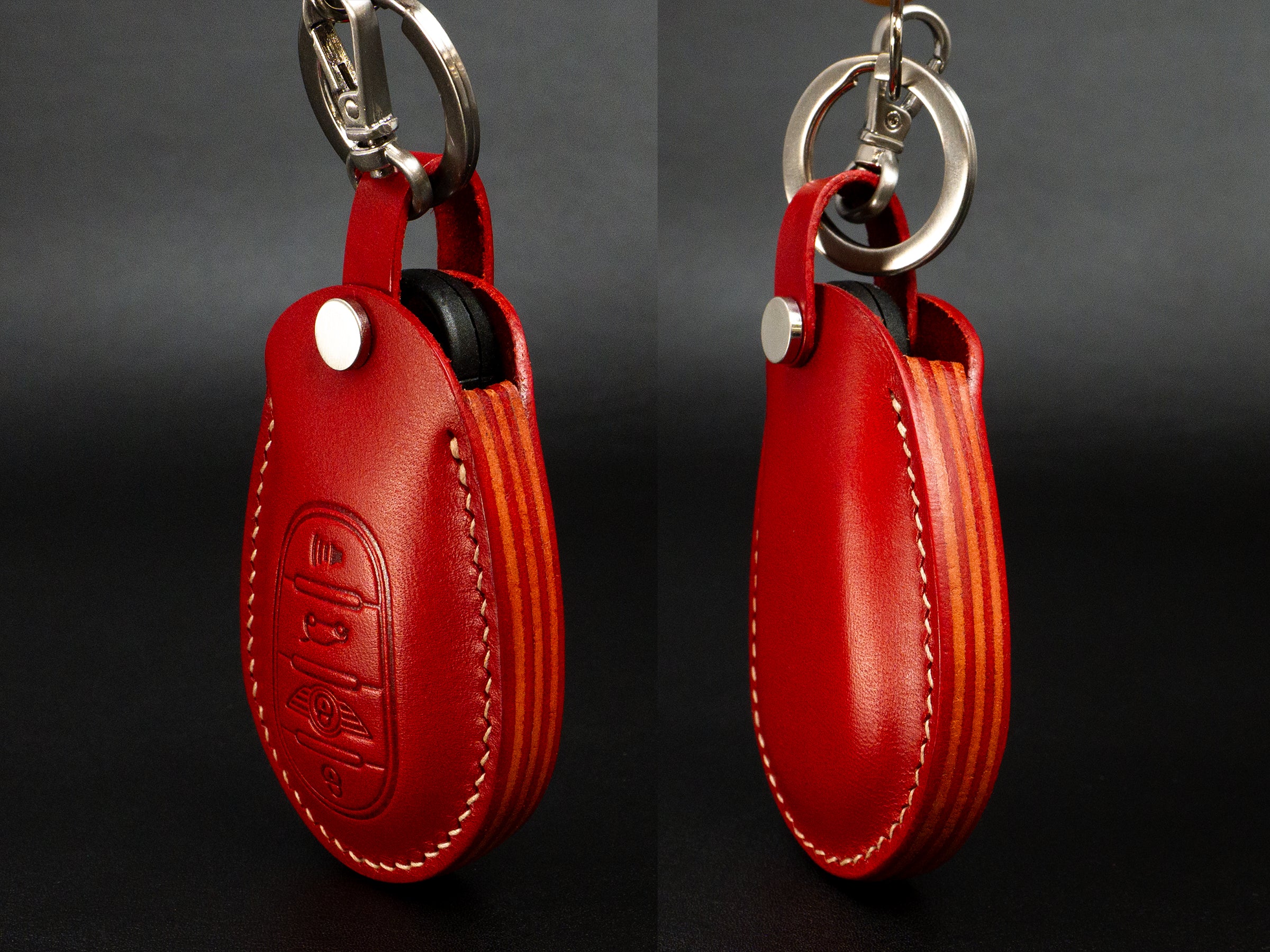 MINI Cooper Series [1-V2] Leather Key Fob Cover - RED - Handcrafted in USA