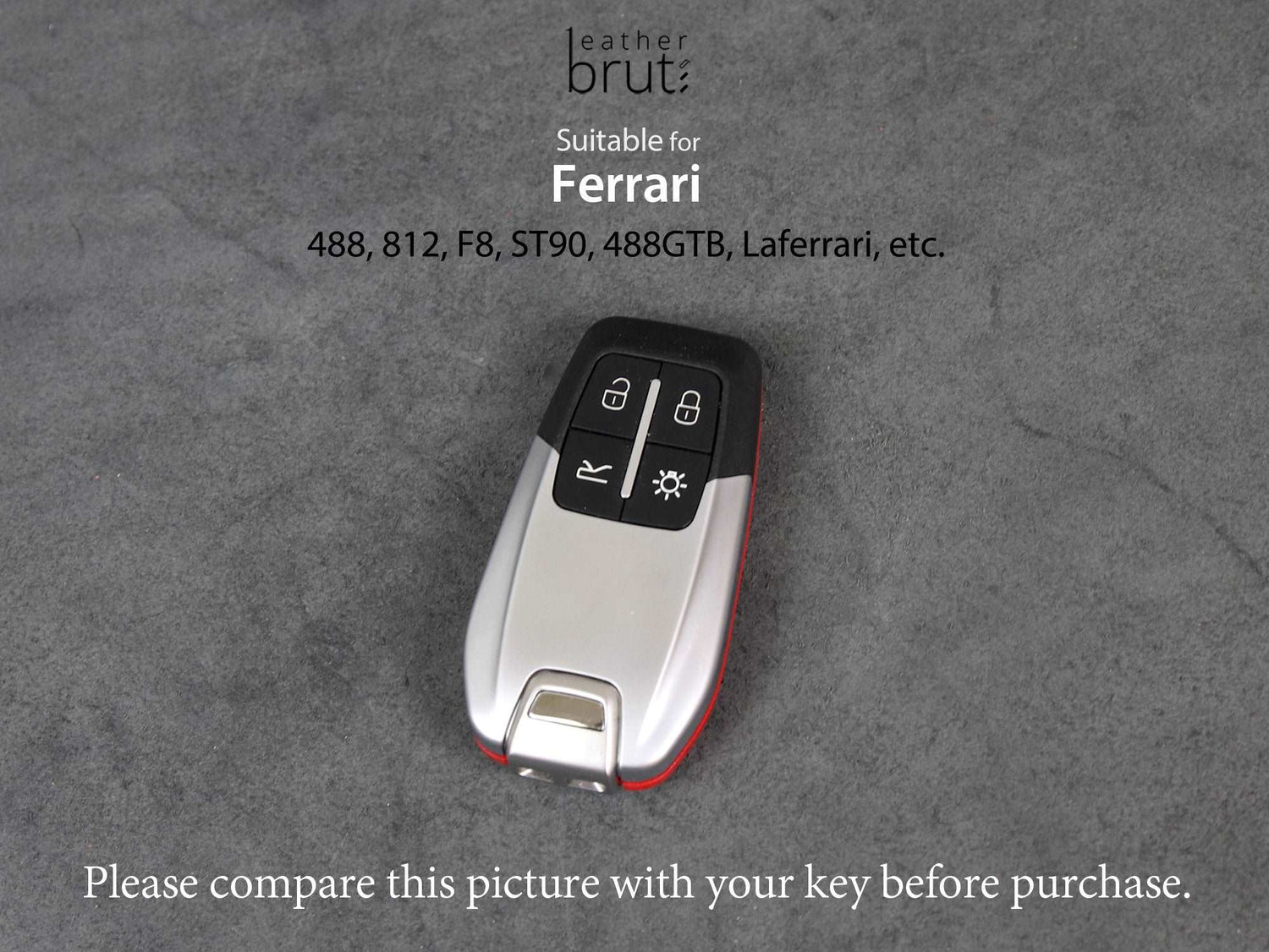 Ferrari [1] Key Fob Cover Leather Case for 488, 812, F8, ST90, 488GTB, Laferrari - Italian Veg-Tanned Leather