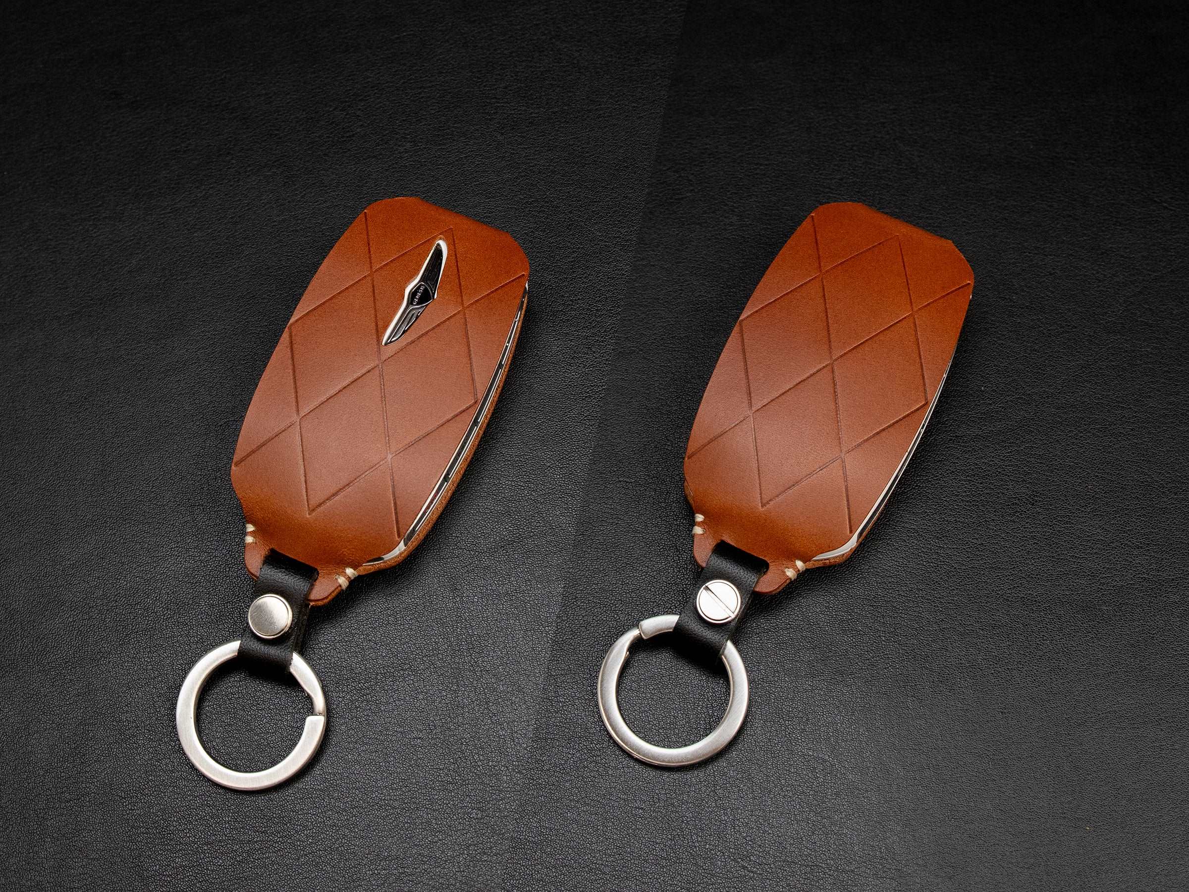 Genesis Series [3] Leather Key Fob Case - GV90 GV60 - Premium Italian Veg-Tanned Leather - Personalized Stamp