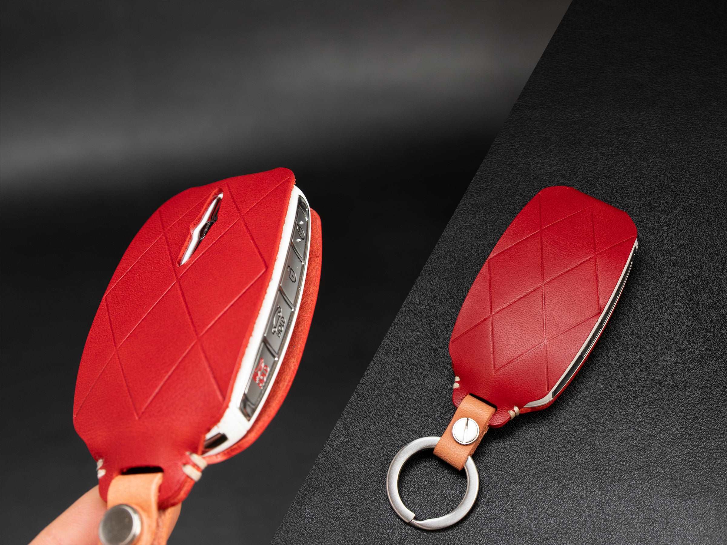 Genesis Series [3] Leather Key Fob Case - GV90 GV60 - Premium Italian Veg-Tanned Leather - Personalized Stamp