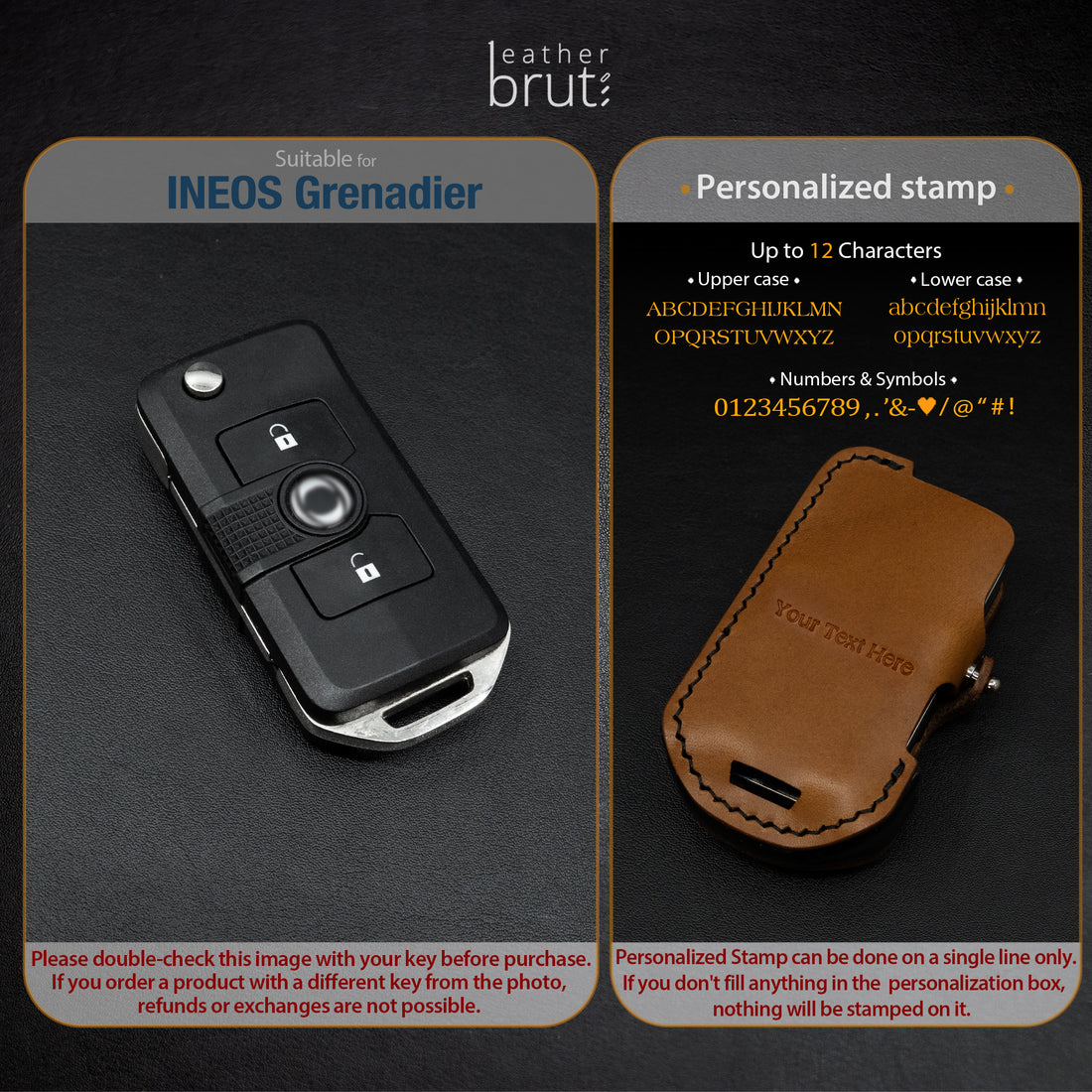 Leather Key Case for INEOS Grenadier &amp; ARCANE WORKS - Brown &amp; Black