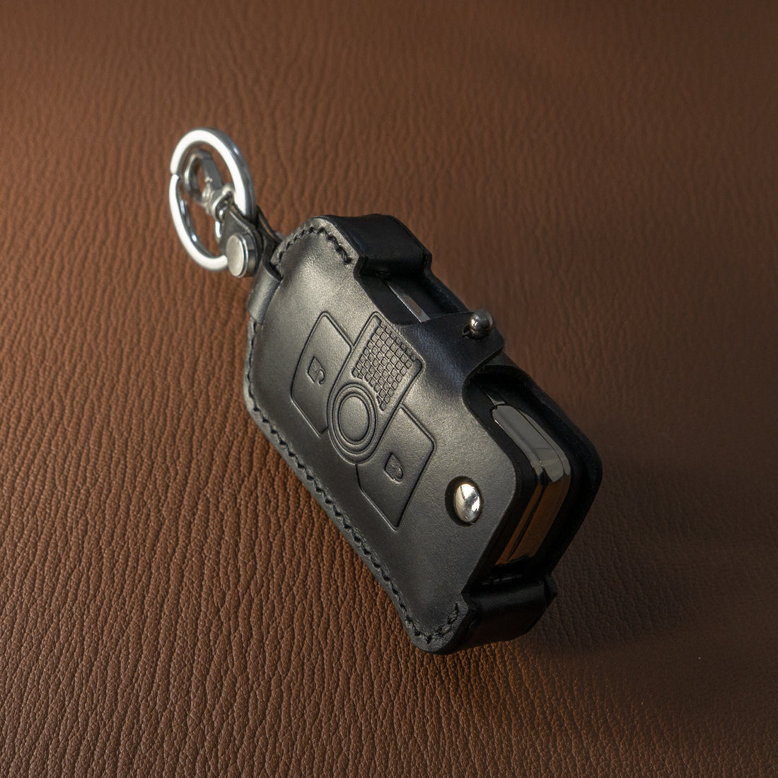 INEOS Grenadier leather key fob cover in  black
