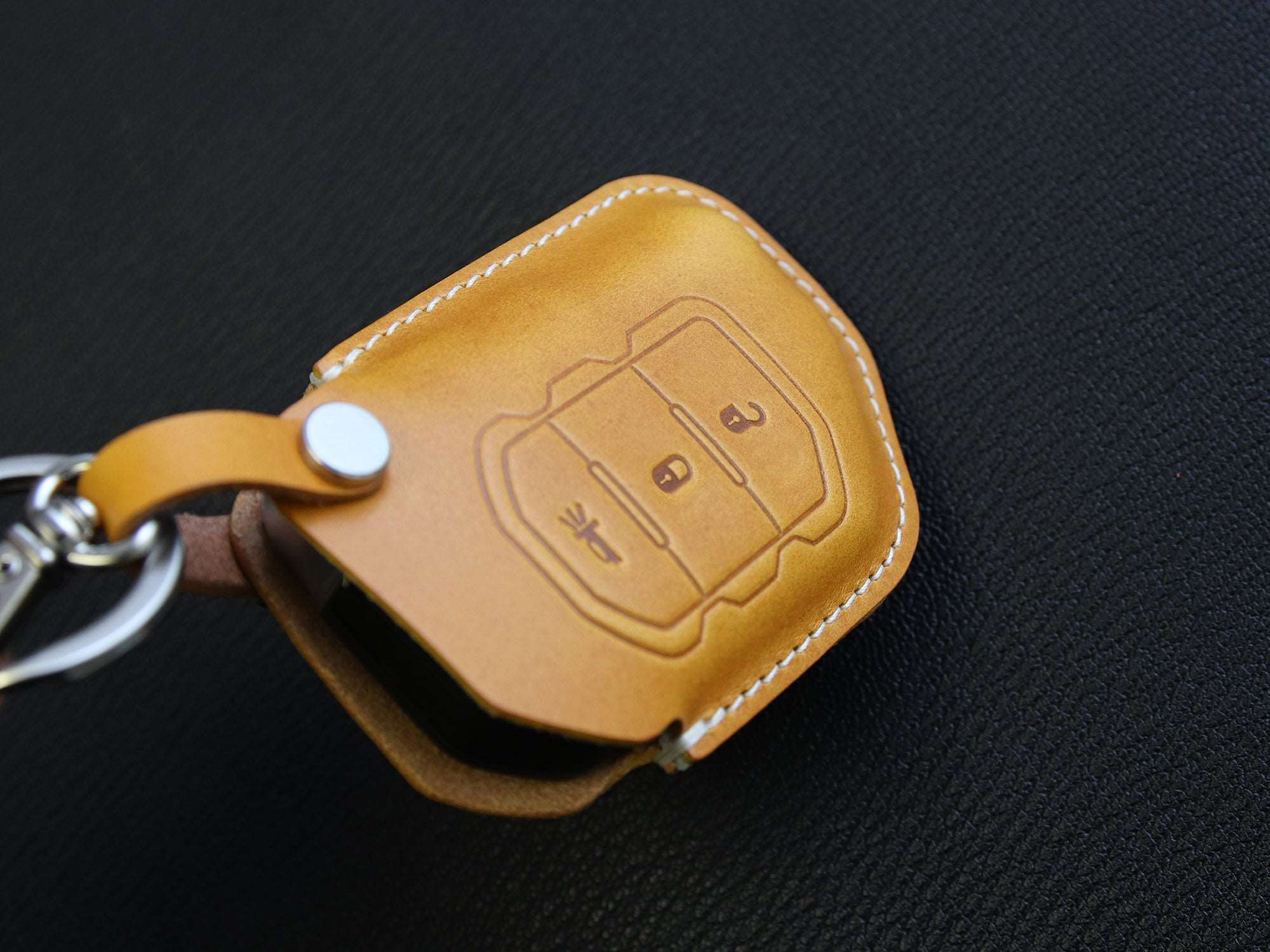 Jeep [2-3] Series Leather Key Case - Gladiator, Wrangler JL JT Rubicon - 3 Buttons - Italian Veg-Tanned Leather