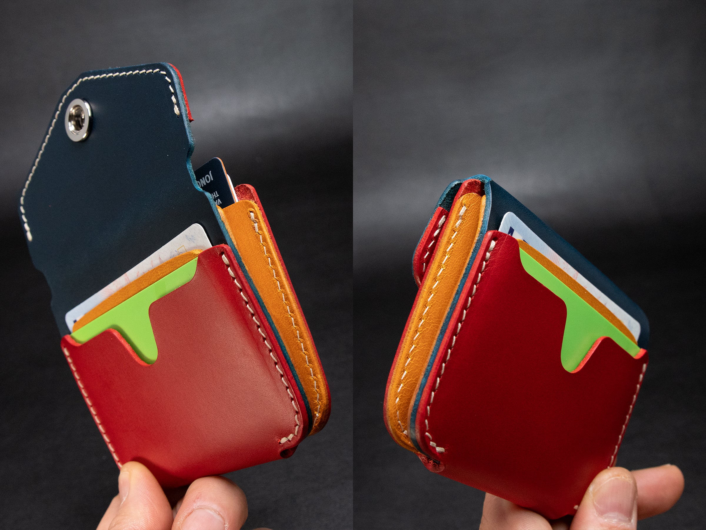 AirTag Leather Wallet [TW-RN]  - Card Holder - Premium Italian Veg-Tanned Leather - Personalized Stamp - Handcrafted in USA
