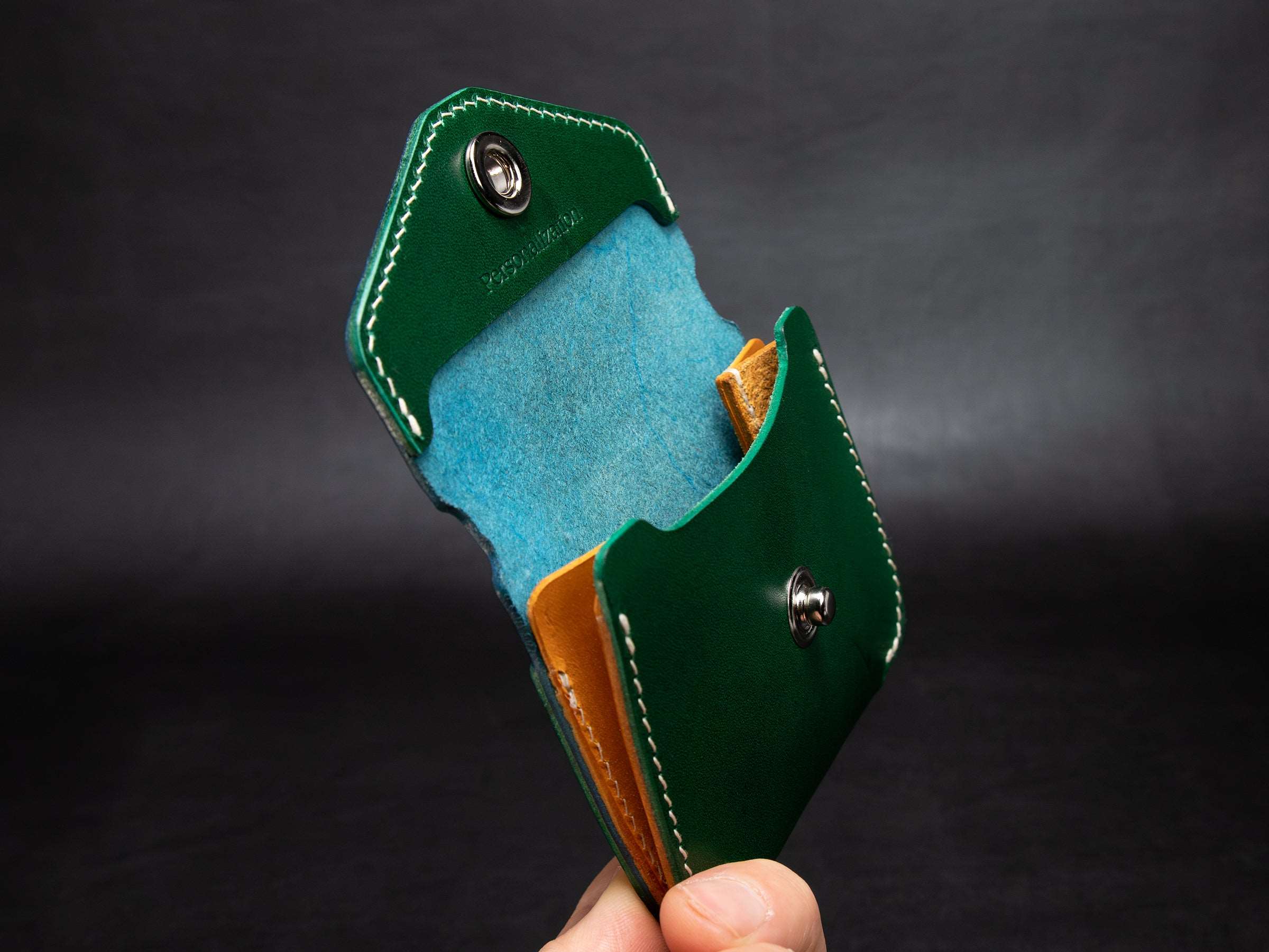 AirTag Leather Wallet [TW-GN]  - Card Holder - Premium Italian Veg-Tanned Leather - Personalized Stamp - Handcrafted in USA