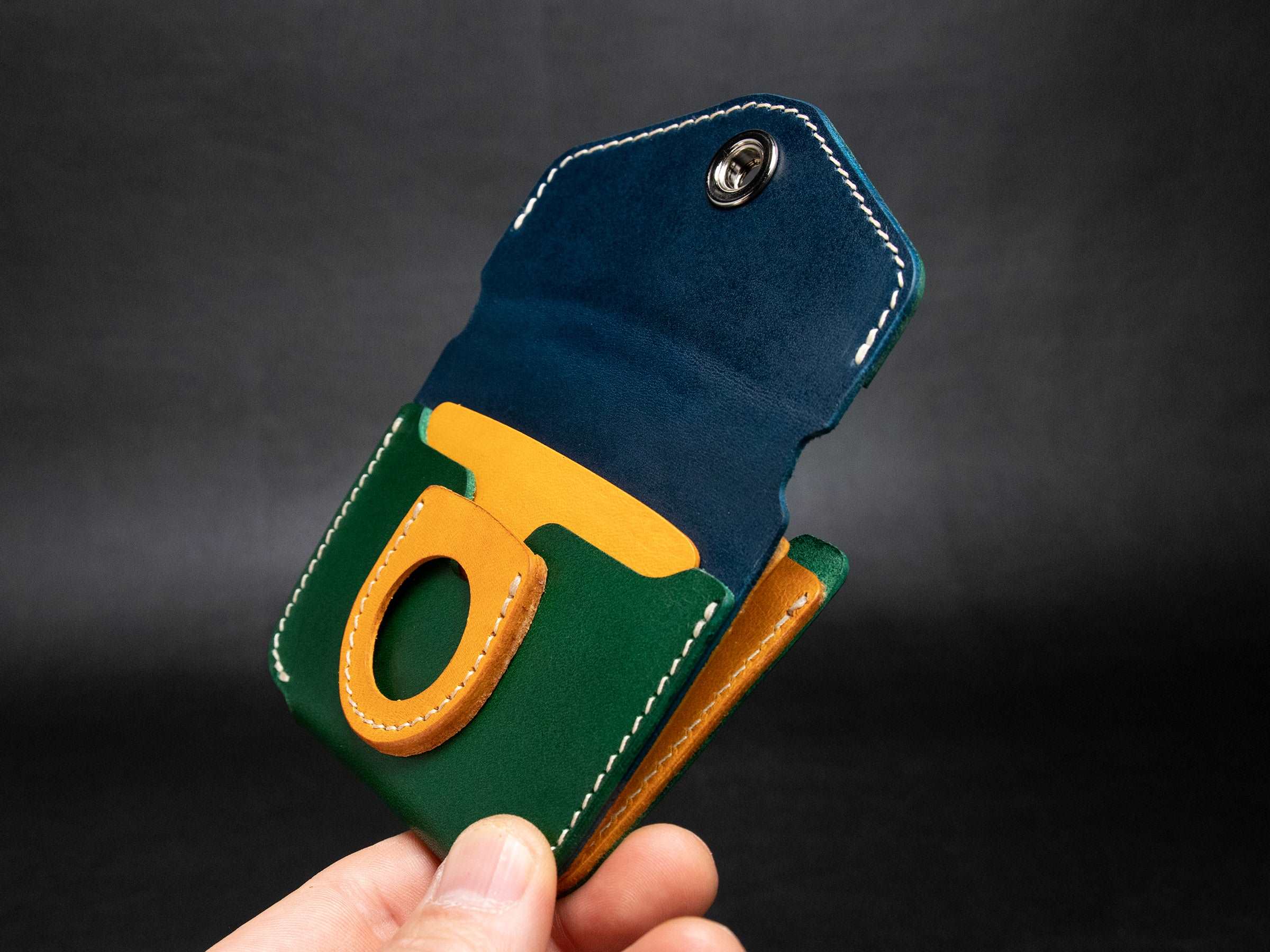 AirTag Leather Wallet [TW-GN]  - Card Holder - Premium Italian Veg-Tanned Leather - Personalized Stamp - Handcrafted in USA
