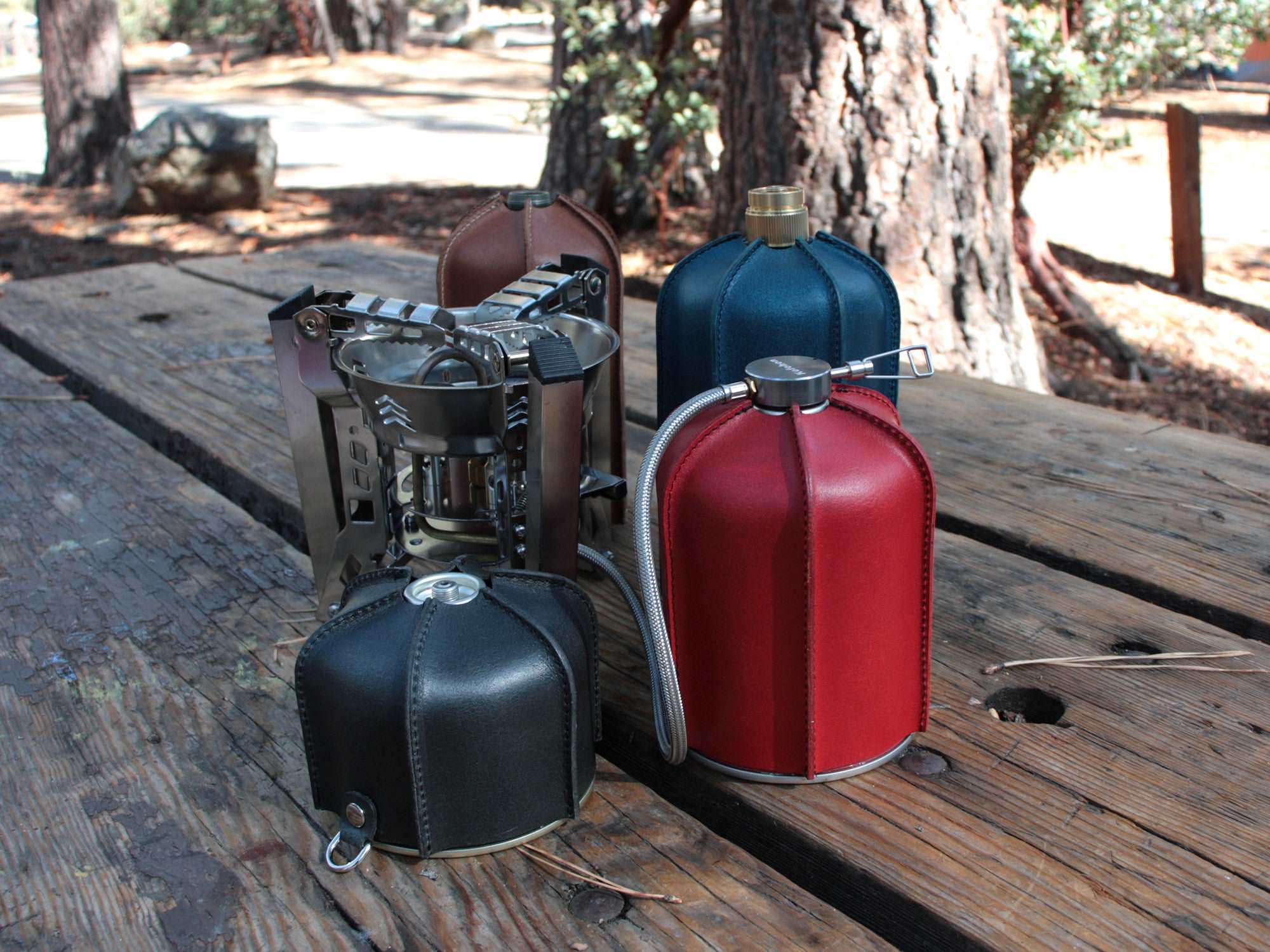 Gas Canister Leather Cover Fuel Can Protector Gas Cylinder Warmer Camping Accessory MSR Coleman Jetboil Primus