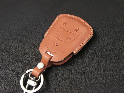 Cadillac [1-5B] Key Fob Leather Case For Escalade, cts, SRX, XT5, ATS, STS, CT6 - Italian Veg-Tanned Leather -5 Buttons