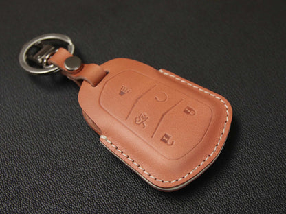 Cadillac [1-5B] Key Fob Leather Case For Escalade, cts, SRX, XT5, ATS, STS, CT6 - Italian Veg-Tanned Leather -5 Buttons