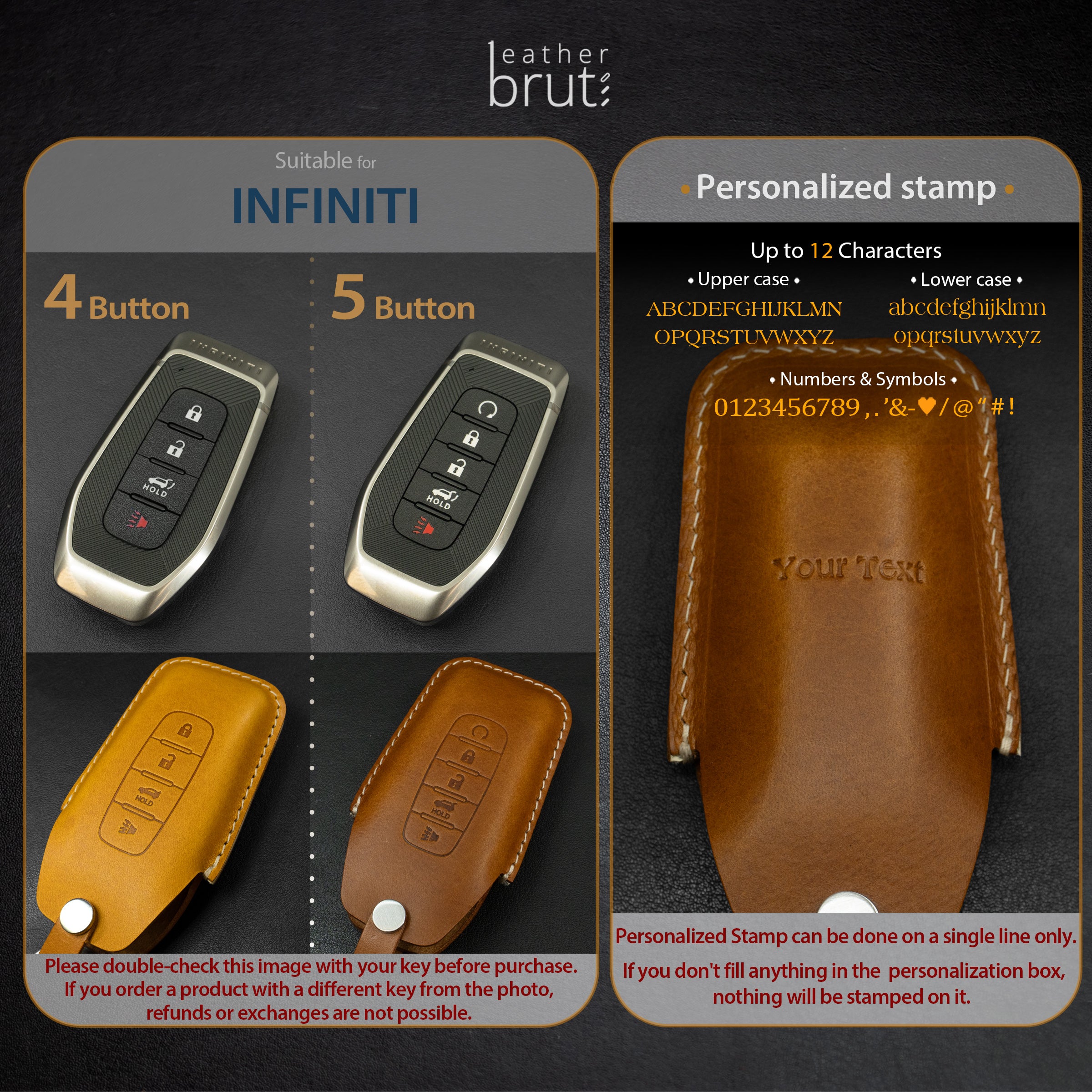 Infiniti [3V] Leather Key Fob Case - 4/5 Button