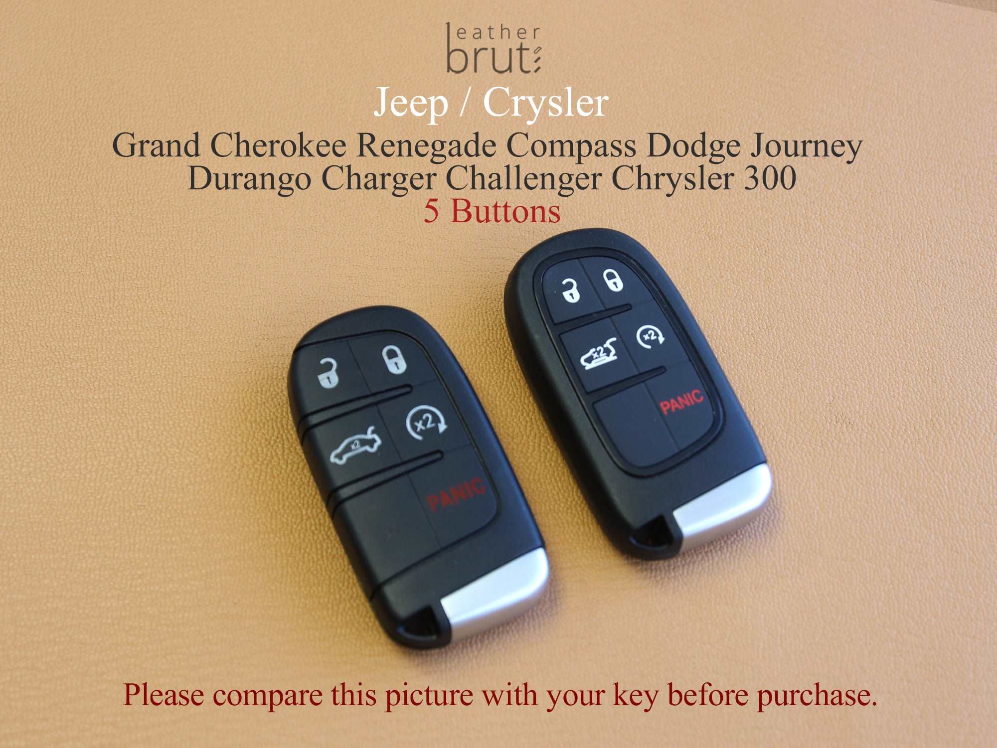 Jeep [01] Leather Key Cover- Grand Cherokee Renegade Compass - 5 Buttons