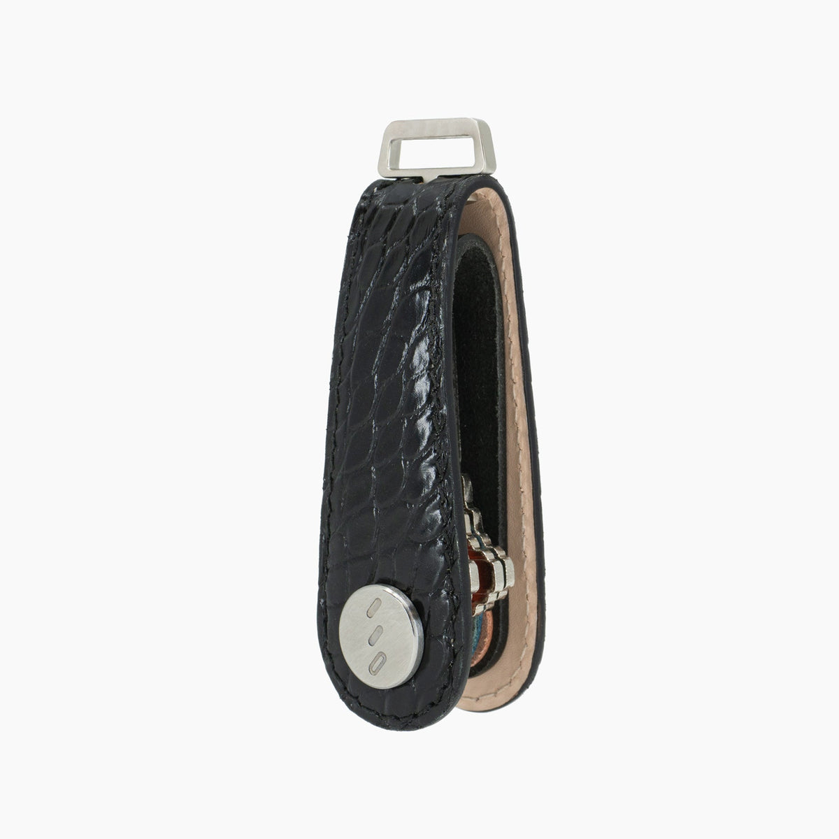 American alligator leather key organizer, black, front view, limited edition