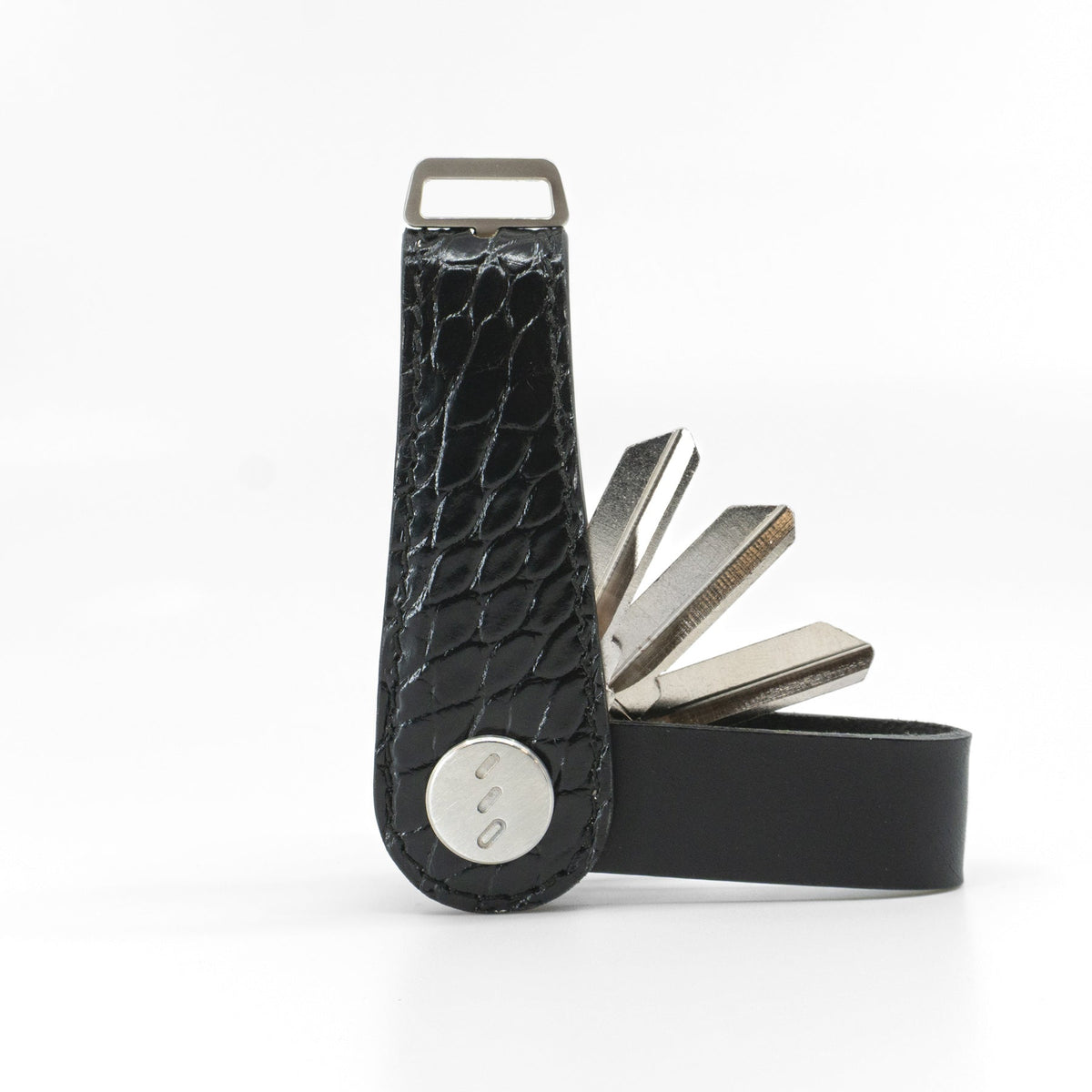 American alligator leather key organizer, black, view 6
