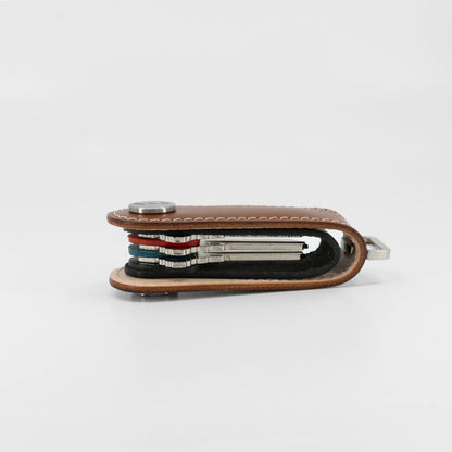 Brown Gaeta leather key organizer open with keys fanned out